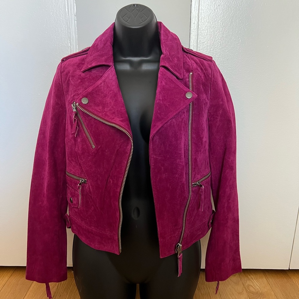 ASOS Suede Biker Jacket | Pink/fuchsia | Size 0